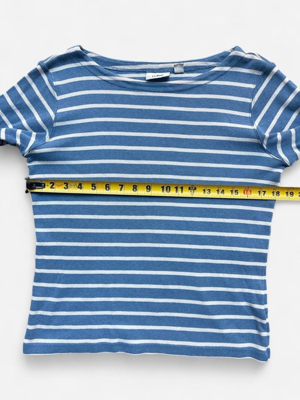 L.L.Bean Blue White Striped 3/4 Sleeves Boatneck 100% Cotton Pullover Sweater MP - Picture 5 of 6